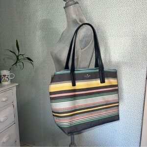 KATE SPADE Navy & Yellow Ash Street Boardwalk Stripe Large Tote Bag ADORABLE